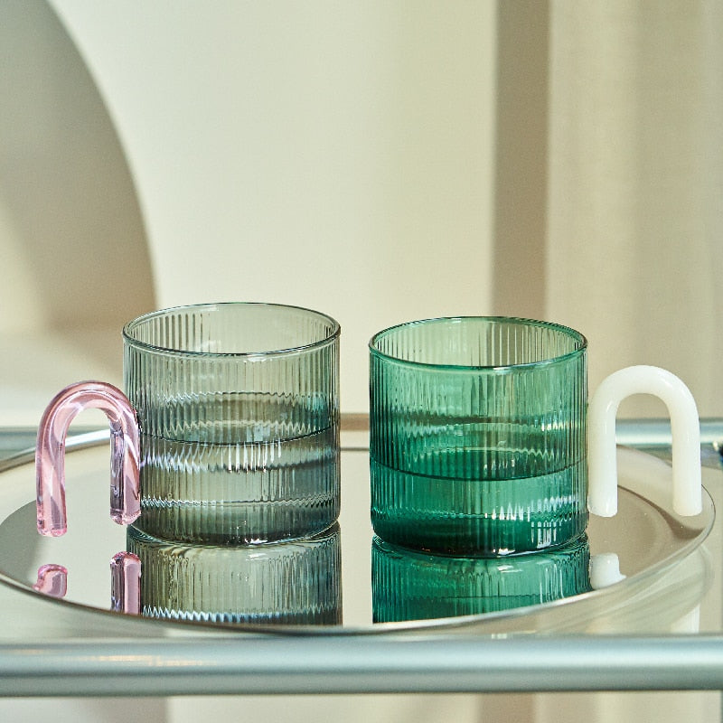 RIPPLE GLASS MUGS WITH UNIQUE HANDLE – Modern Home Edit