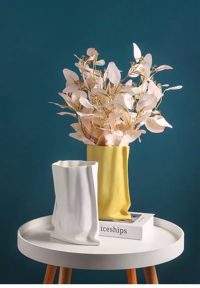 CERAMIC PAPER-BAG STYLE VASE